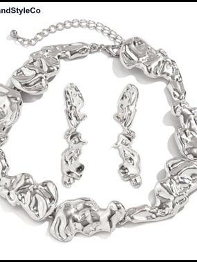 Gold Plated Irregular Lava Choker Necklace Earrings Set Punk
